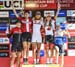 Final Overall World Cup: l to r - Alessandra Keller, Annika Langvad , Jolanda Neff, Emily Batty, Anne Tauber 		CREDITS:  		TITLE: 2018 La Bresse MTB World Cup 		COPYRIGHT: Rob Jones/www.canadiancyclist.com 2018 -copyright -All rights retained - no use per
