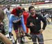 Zach Bell talks with Derek Gee before the start of the Points Race 		CREDITS:  		TITLE: 2019 Track World Championships, Poland 		COPYRIGHT: Rob Jones/www.canadiancyclist.com 2019 -copyright -All rights retained - no use permitted without prior, written pe