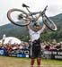 Nino Schurter (Scott-Odlo MTB Racing Team) celebrates winning  the final World Cup and the overall win 		CREDITS:  		TITLE: 2015 Val di Sole World Cup 		COPYRIGHT: Rob Jones/www.canadiancyclist.com 2015 -copyright -All rights retained - no use permitted w